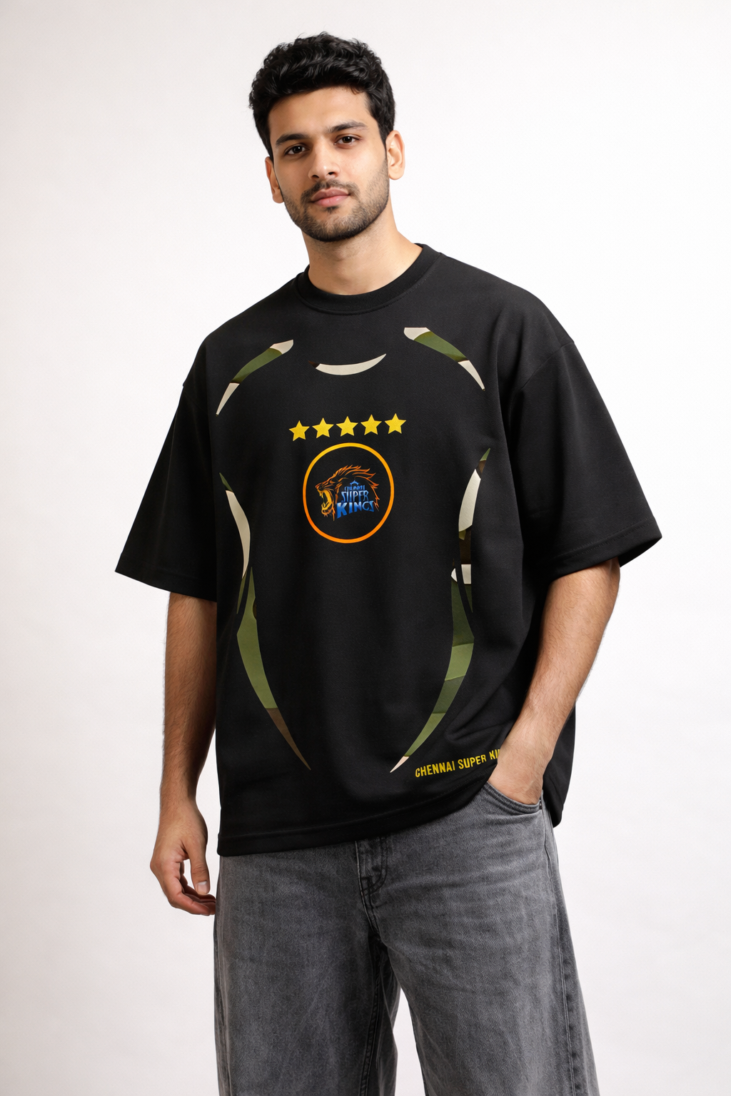 MS Dhoni 7 – IPL Fan Edition Oversized T-Shirt | Chennai Fan Jersey | Super Kings Oversized Tee - Black