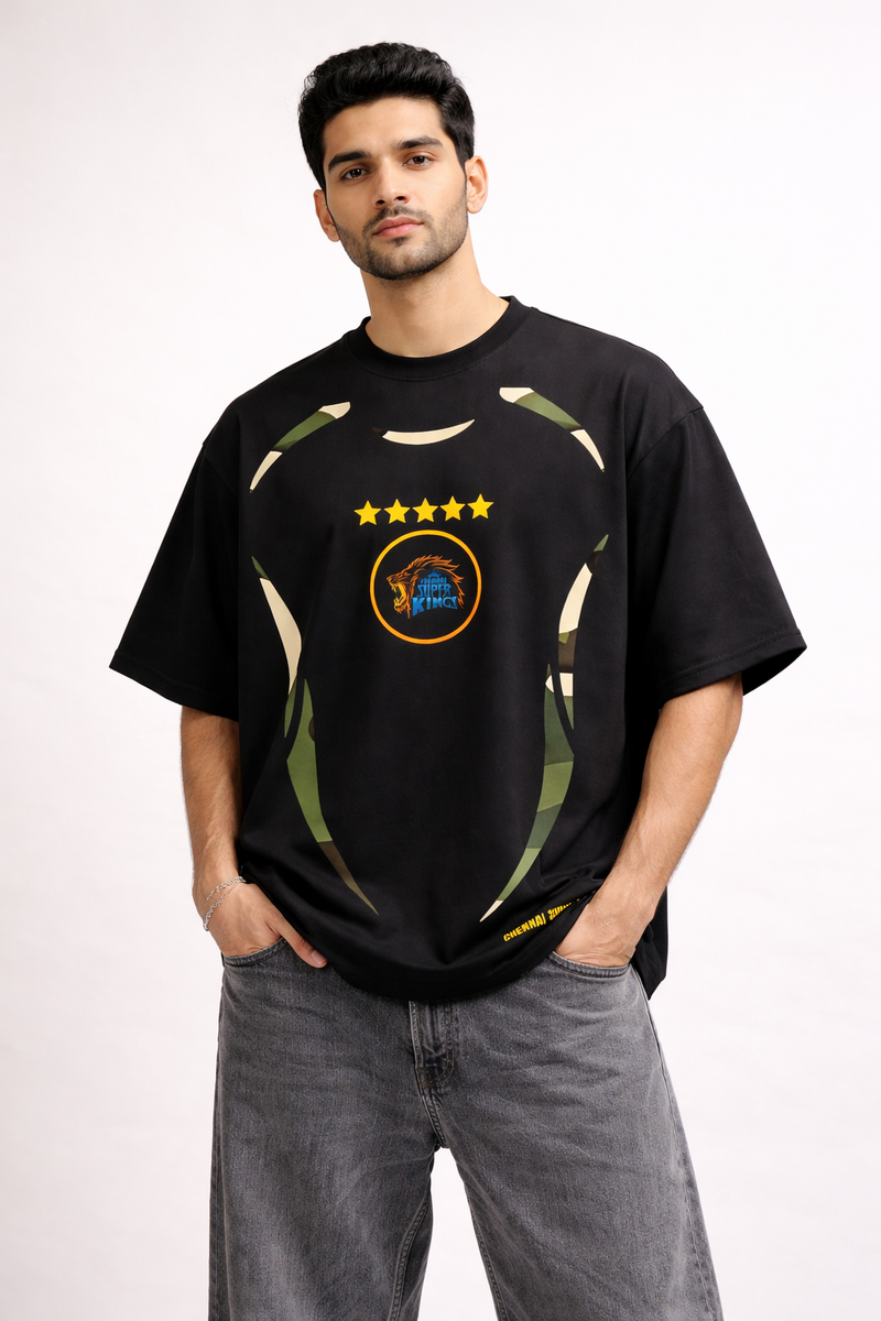 MS Dhoni 7 – IPL Fan Edition Oversized T-Shirt | Chennai Fan Jersey | Super Kings Oversized Tee - Black