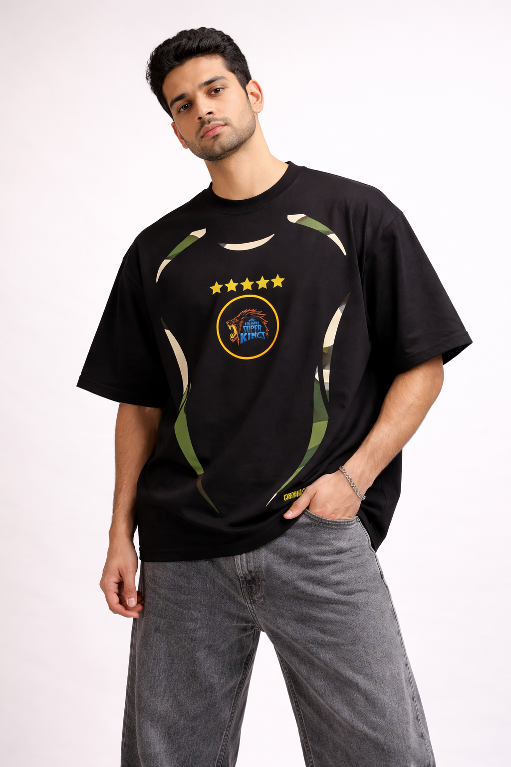 MS Dhoni 7 – IPL Fan Edition Oversized T-Shirt | Chennai Fan Jersey | Super Kings Oversized Tee - Black